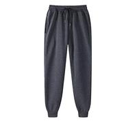 LinRim Pantalones de chándal para hombre, ajustados, con cintura elástica y cordón ajustable, gris oscuro, L