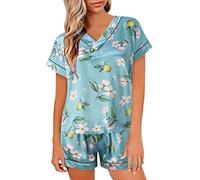 LinRim Pijama corto para mujer, juego de dos piezas, ropa de dormir de manga corta, cuello en V, pijama para mujer, manga corta, D, XL