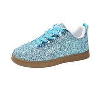 LinRim Zapatillas de deporte brillantes para mujer, ligeras, con lentejuelas, metálicas, con estrellas, con purpurina, zapatillas deportivas con cordones, para calle, boda, fiesta, club nocturno, azul