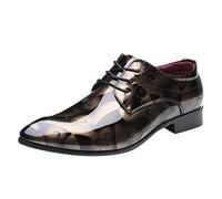 LinRim Zapatos de Traje Oxford Zapatos Hombres Classic Business Derby Zapatos De Boda Negro Azul Rojo Blanco Marrón Amarillo Oro Gris Vino 39-48, Oro D., 48 EU