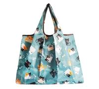 Lin's Liliana Bolsa grande plegable 50 x 66 cm, bolsa de la compra reutilizable, bolso ligero de secado rápido, resistente a la rotura para compras, viajes y excursiones, Gato Ii
