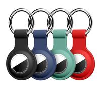 Linsaner Paquete de 4 llaveros de Silicona compatibles con AirTag para Apple para AirTag GPS, buscadores de artículos, Accesorios, Negro/Azul/Verde/Rojo