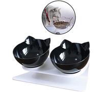 Linseray Cuenco del Gato 2 in 1 Tazón Doble 15° Inclinación Antideslizante, Comedero Elevado para Alimentos para Perros y Gatos (Negro)