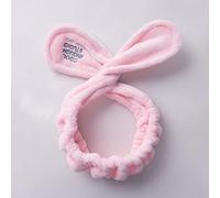 Linsiter Diadema para lavar la cara, suave forro polar coral, encaje para el pelo, forma de orejas de conejo, diadema de maquillaje, 1 pieza (rosa)