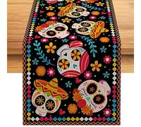 Linsition mesa decorativo con el Día los Muertos, mesa para mexicano, decoración del altar del Día los Muertos, mantel lino rústico multifuncional para decoración