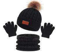 LINSOCLE 3 en 1 Conjunto de Gorro, Bufanda y Guantes para Niños y Niñas - Set Beanie Invierno Sombrero de Punto