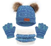 LINSOCLE Conjunto Gorro Bufanda y Guantes Niña-Niño, Set de Bufanda Sombrero Guantes para Niños en Invierno, Gorro de Lana con Pompones y Braga de Cuello Polar para Niños de 2 a 6 Años