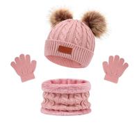LINSOCLE Set de Bufanda Gorro y Guantes Niña-Niño, Conjunto de Bufanda Sombrero y Gorro Niño Invierno, Gorros con Pompon Lana NiñoBraga Cuello Polar y guantes de punto cálidos para niño 2-6 Años
