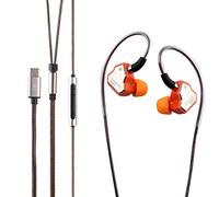 Linsoul 7Hz Salnotes Zero HiFi 10mm Dynamic Driver in-Ear Ear EEM con diafragma de Metal Compuesto de Acero Inoxidable Faceplate Desmontable 2Pin OFC Cable (Naranja, con micrófono, Tipo C)
