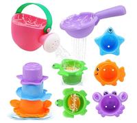 LinStyle Juguetes Bañera Bebe,Juguete Apilable Juego de Ducha Juegos de Agua Juguetes Piscina Juguetes Playa, 6 Piezas Juguetes Baño Bebe Regalo Educativo para Niños Niñas 1 2 3 4 Año