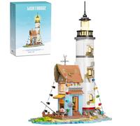 Linsuceo Lighthouse - Juego de micro bloques de construcción modulares para adultos, kit de ladrillos de construcción de casa de puerto de playa, bonita exhibición de mesa, arquitectura de cabina de