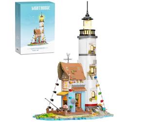 Linsuceo Lighthouse - Juego de micro bloques de construcción modulares para adultos, kit de ladrillos de construcción de casa de puerto de playa, bonita exhibición de mesa, arquitectura de cabina de