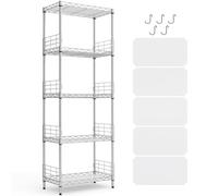 LINSY HOME Estantería de pie con 5 estantes, de Metal, con Ganchos extraíbles para sótano, salón, Oficina, soporta hasta 225 kg, 54 x 29 x 150 cm (Plata)