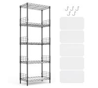 LINSY HOME Estantería de pie con 5 estantes, de Metal, con Ganchos extraíbles para sótano, salón, Oficina, soporta hasta 225 kg, 54 x 29 x 150 cm, Color Negro