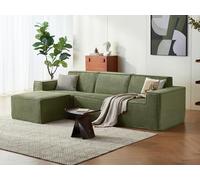 LINSY HOME Sofá de Esquina con función de Dormir - Sofá Cama Modular de 266 cm, sofá en Forma de L, sofás seccionales para salón, no Requiere Montaje (Pana, Verde Oliva, 3 Asientos con otomana)