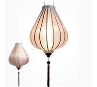 Linterna asiática de seda G Ø33 cm, color champán reflejo rosa - Lámpara tradicional de Hoi an de tela, bambú y madera - Decoración y artesanía de Vietnam (G25-BE)