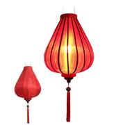 Linterna Asiática de Seda Rojo G - Diámetro Ø33cm - Farolillo Hoi An en Tela, Bambú y Madera - Artesanía Vietnamita y Decoración Asiática (Ref. G25-R)