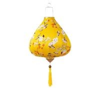 linterna asiática, Linterna de seda china con patrón floral oriental, lámpara colgante ovalada borla for jardín al aire libre y celebración navideña(Bright Yelliow,14 inch)