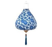 linterna asiática, Linterna de seda china con patrón floral oriental, lámpara colgante ovalada borla for jardín al aire libre y celebración navideña(Blue,12 Inch)