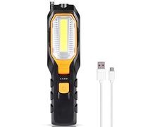 Linterna COB Recargable 2800mAh, Imán y Gancho | Rotación 90° para iluminar rincones, pantalla de batería con 4 niveles, carga dual como power bank, 4 modos LED, taller o cam
