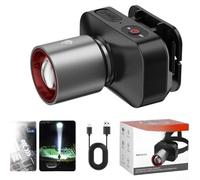 Linterna de cabeza, recargable de 800 mAh Zoomable Luz LED con Pantalla Digital Tipo-C Carga Enfoque Ajustable para Senderismo Camping (A)