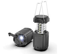 Linterna de camping de 5000 mAh con manivela solar telescópica LED, cargador USB para cortes de energía, linterna portátil recargable que funciona con pilas, accesorios de equipo de camping (negro)