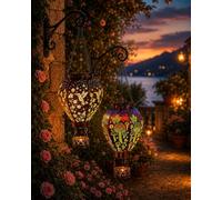 Linterna De Globo Aerostático con Energía Solar Ip65 Impermeable Al Aire Libre Colgante Metal Luz Jardín Decorativa Retro Colibrí Floral Silueta Lámpara para Patio, Porche, Regalos(Mix2)