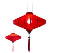Linterna de lámpara asiática de seda roja - Lámpara colgante tradicional de Hoi an de tela, bambú y madera - Decoración y artesanía de Vietnam (P25-R)