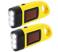 Linterna de manivela recargable LED, 2 unidades, linterna solar LED, linterna de manivela, impermeable, luz de emergencia, para exteriores, portátil, campamento (2 unidades, amarillo)