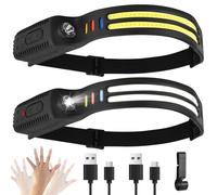 Linterna frontal LED recargable, 2 unidades, 2000 lúmenes, luz blanca superbrillante, sensor inteligente, 9 modos de luz, 4 colores, IPX4, resistente al agua, 0,09 kg, ligeras, para correr, camping,