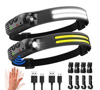 Linterna Frontal Led Recargable,2000 Lúmenes Super Brillante Linterna Cabeza Control de Sensor 230 ° Ángulo Ancho 2 *LED,IPX5 Impermeable 0.14lb Ligera Frontal Led Recargable Para Correr Camping