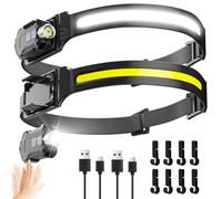 Linterna Frontal LED Recargable,2pcs Linterna Cabeza Mini Linterna Desmontable 2 en 1 con Sensor de Movimiento,9 Modos de Iluminación,haz de luz Amplio de 230°,para Camping,Senderismo,Pesca y Running