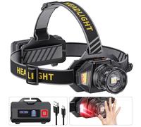 Linterna frontal LED recargable, superbrillante 120000, linterna frontal de alta luz, linterna frontal con 12 modos y sensor y IPX7, resistente al agua y ajustable a 90°, para camping al aire libre