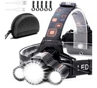 Linterna Frontal - más brillante 10000 Lumen Linterna Cabeza, USB-C recargable linterna impermeable + luz roja para camping, senderismo, pesca, al aire libre,5 Hardhat Clips Incluidos.