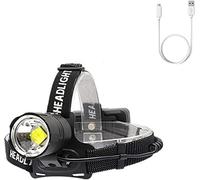 Linterna frontal recargable 200000 lúmenes, linterna frontal LED superbrillante XHP70.2, ajuste de enfoque, linterna frontal impermeable de 3 modos, función banco de energía acampar en bicicleta