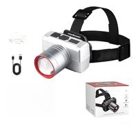 Linterna frontal, recargable de 800 mAh Zoomable LED de luz con pantalla digital tipo C de carga enfoque ajustable para senderismo camping (C)