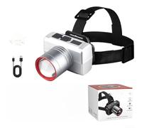 Linterna frontal, recargable de 800 mAh Zoomable Luz LED con pantalla digital Tipo-C Carga Enfoque ajustable para Senderismo Camping (E)