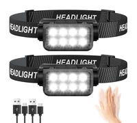 Linterna frontal recargable, paquete de 2 unidades, 8 LED de 2500 L súper brillante con sensor de movimiento, impermeable y 10 modos de luz, lámpara de cabeza de larga duración para niños y adultos