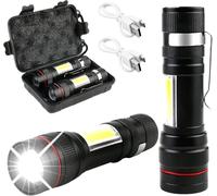 Linterna LED, 2 unidades, 2000 lúmenes, luz lateral COB extremadamente clara, mini linterna USB recargable con caja de plástico, 3 modos, portátil IPX5, resistente al agua para camping al aire libre,