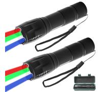 Linterna LED 4 en 1, 2 unidades, linterna multicolor con rojo, verde, azul, luz blanca, linterna recargable USB, foco impermeable para camping, emergencia, aventura al aire libre