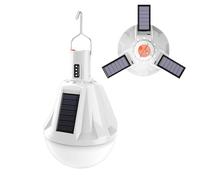 Linterna LED alimentada por energía solar, lámpara de exterior de brillo ajustable con recarga USB y diseño de gancho, construcción resistente a la intemperie, iluminación portátil para tienda de