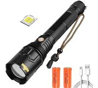 Linterna LED de 100000 lúmenes, recargable por USB, la linterna más potente y brillante, actualización P70.2 Antorcha táctica impermeable con zoom con 5 modos de luz para acampada de emergencia