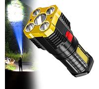 Linterna LED de mano de cinco nucleares, potente reflector portátil recargable por USB con 4 modos de iluminación para acampar, al aire libre/senderismo/linternas/emergencia (dorado)