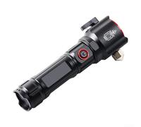 Linterna LED multifunción de martillo de seguridad, recargable por USB-C con haz blanco fuerte y modos SOS, punta de acero de aleación y cortador de cinturón para rescate de vehículos, camping