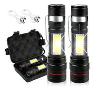 Linterna LED Recargable - 2Pcs 2000 Lúmenes Linternas Led Alta Potencia, COB Ajustable Portátil Linterna,Linterna Táctica de Aluminio con 4 Modos,IPX5 Linterna Led para exteriores camping senderismo