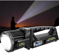 Linterna LED Recargable, 450000 Lúmenes, Cabeza Giratoria 350°, 9 Modos, Resistente al Agua IPX7, Solar, para Emergencias, Clase Energética A