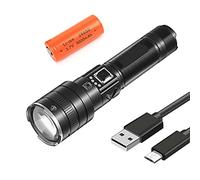 Linterna LED Recargable, 6000 Lúmenes Alta Potencia Tactica Linterna con 5 Modos, Enfoque Ajustable, Linterna XHP70 Impermeable IP65 para Ciclismo, Camping, Emergencia