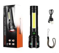 Linterna LED recargable, altos lúmenes para antorcha recargable | Foco de largo alcance de 500 m, luz lateral COB, telescópico para enfoque de zoom, carga USB-C