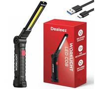 Linterna LED recargable con imán, lámpara de trabajo portátil USB con gancho, giro 360°, 5 modos, luz roja y SOS para taller mecánico, coche y emergencia