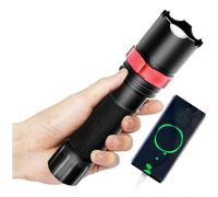 Linterna LED recargable de aleación de aluminio, enfoque de zoom giratorio con bombilla XPE, 3 modos de brillo para acampar al aire libre, senderismo, opción negra o roja (E)